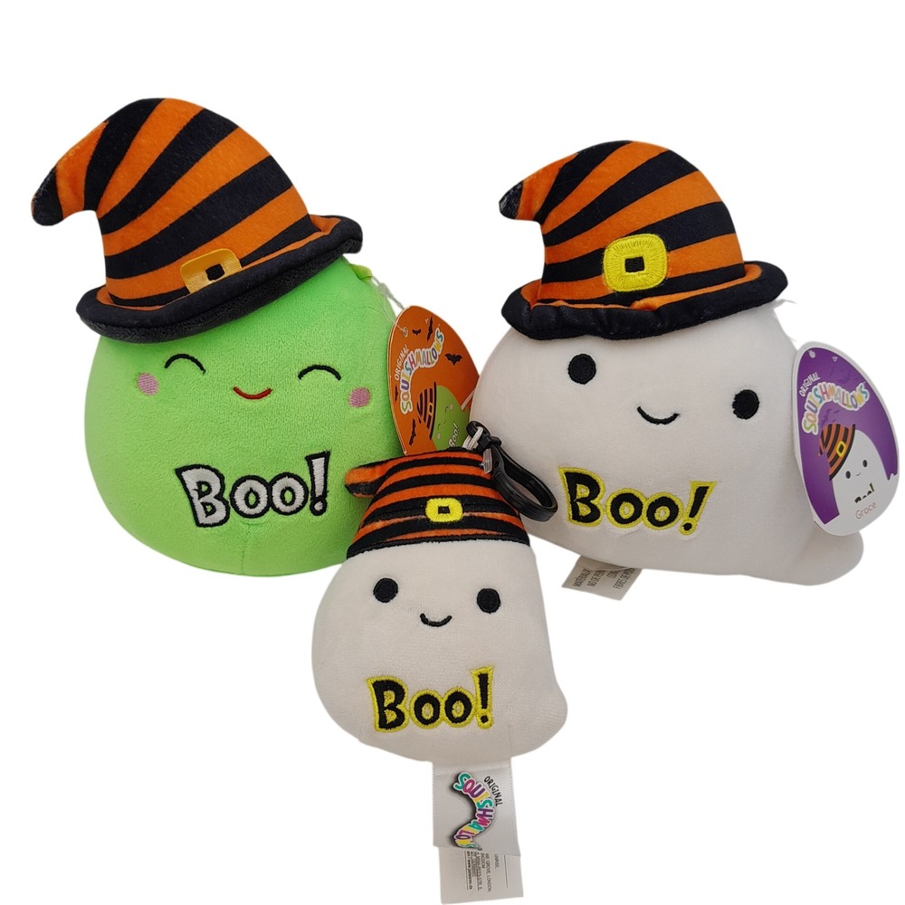 Squishmallows Halloween Ghost Bundle Jeurgen Grace 5 Inch Plush and Clip 3 Pack